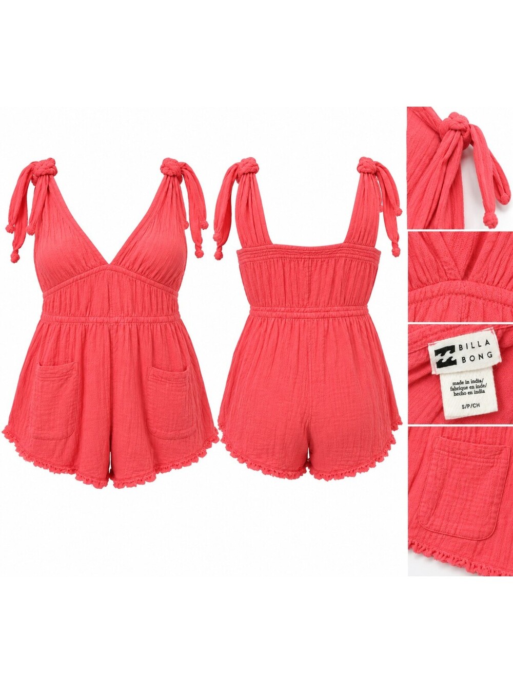 Y2K Billabong Coral Pink Tie-Strap Romper Shorts